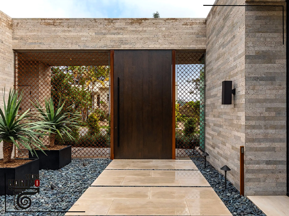 نمای دیوار حیاط با سنگ تراورتن: ۵ مدل برتر