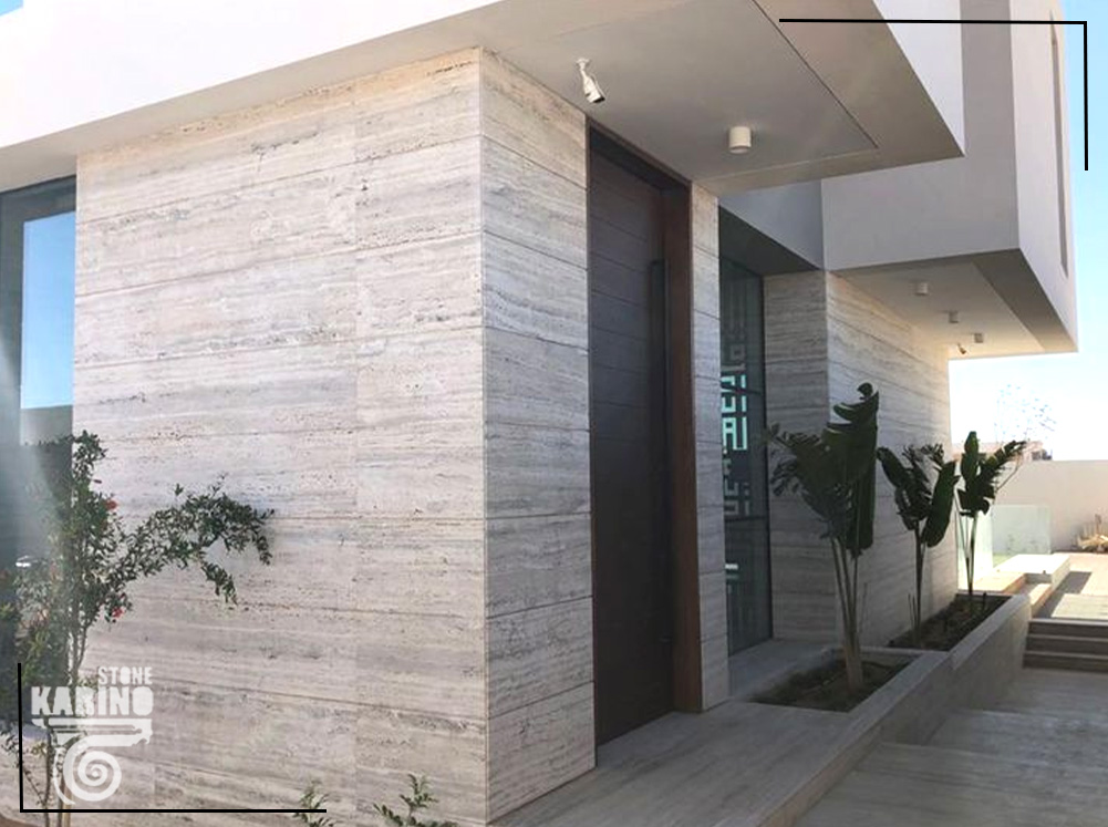 نمای بیرونی ساختمان یک طبقه با سنگ تراورتن 